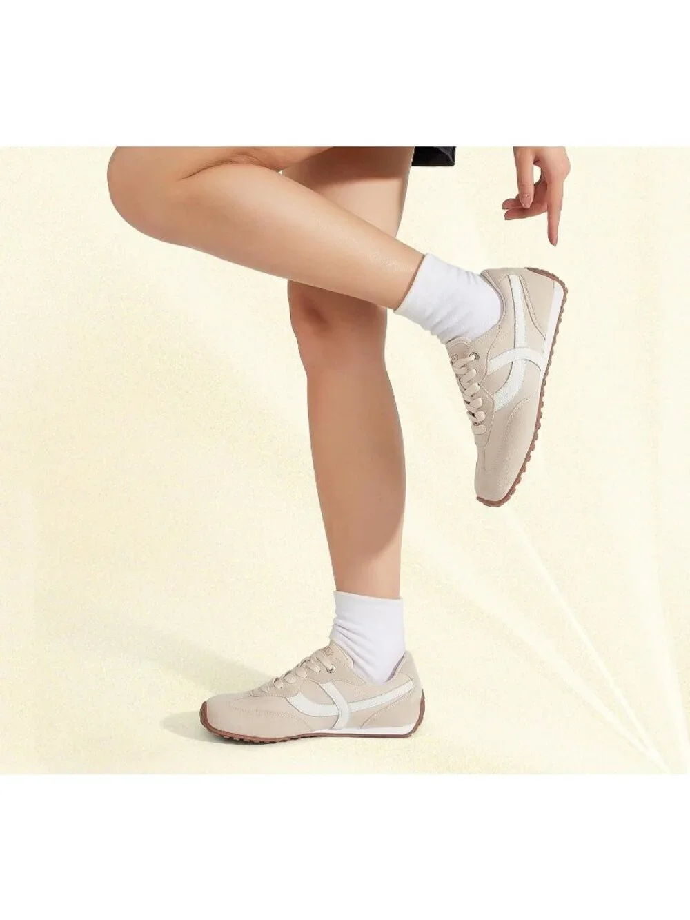 Women's Beige Comfortable Casual Retro Non Slip Lightweight Fashion Sneakers